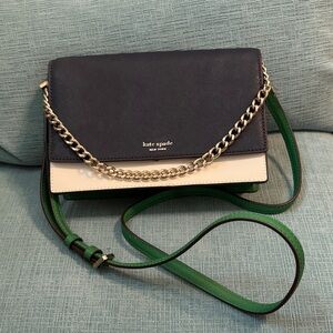 Kate Spade Carson Black, Cream, and Green Crossbody Bag gold and green straps